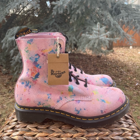 NEW Dr. Martens 1460 Pascal Suede Leather Lace Up Pink Confetti Boots - Picture 4 of 9